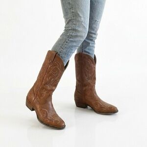 DREAM PAIRS Western Mid-Calf Cowboy Boots, Women’s 9, Tan